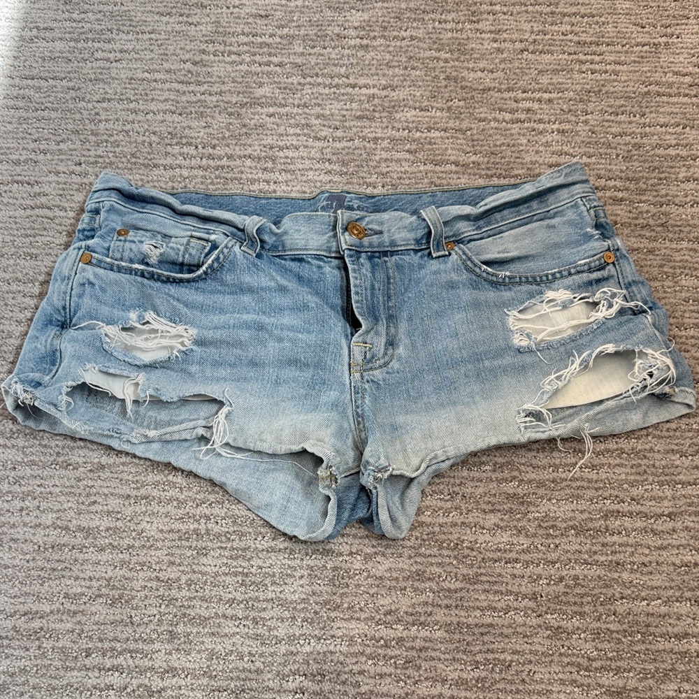 7 for All Mankind Light Blue Distressed Denim cut off  Shorts